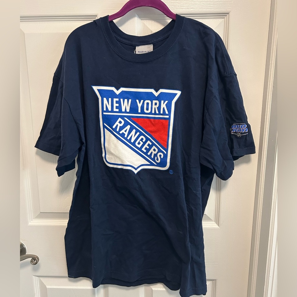 Reebok Navy Blue New York Rangers Leetch Retirement Cotton T-Shirt
